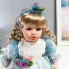 Кукла коллекционная керамика "Флора в бело-голубом платье и лентой на голове" 30 см - фото 3755006