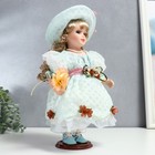 Кукла коллекционная керамика "Люси в голубом платье, шляпке и с цветами" 30 см - Фото 2