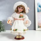 Кукла коллекционная керамика "Шелли в белом платье, шляпе и с розой" 30 см - фото 4517825