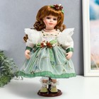 Кукла коллекционная керамика "Агата в бело-зелёном платье и с цветами в волосах" 30 см - Фото 1
