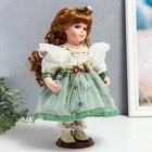Кукла коллекционная керамика "Агата в бело-зелёном платье и с цветами в волосах" 30 см - фото 3755033
