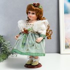 Кукла коллекционная керамика "Агата в бело-зелёном платье и с цветами в волосах" 30 см - Фото 3