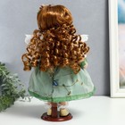 Кукла коллекционная керамика "Агата в бело-зелёном платье и с цветами в волосах" 30 см - фото 6579063