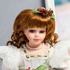 Кукла коллекционная керамика "Агата в бело-зелёном платье и с цветами в волосах" 30 см - фото 3755036