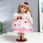 Кукла коллекционная керамика "Агата в бело-розовом платье и с цветами в волосах" 30 см - фото 19314220