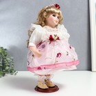 Кукла коллекционная керамика "Агата в бело-розовом платье и с цветами в волосах" 30 см - фото 6579066