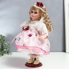 Кукла коллекционная керамика "Агата в бело-розовом платье и с цветами в волосах" 30 см - фото 3755039