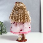 Кукла коллекционная керамика "Агата в бело-розовом платье и с цветами в волосах" 30 см - фото 3755040