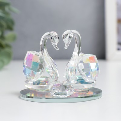 Фигурка стекло «Лебеди с бриллиантом», прозрачная голография, 6.5×6×5 см