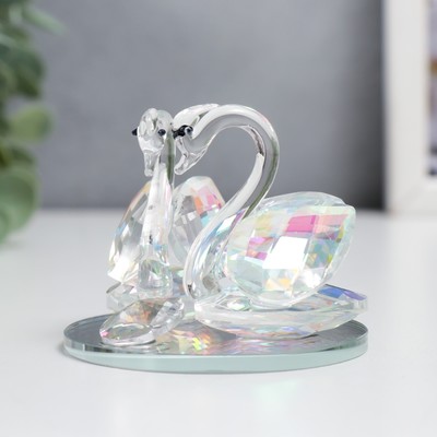 Фигурка стекло «Лебеди с бриллиантом», прозрачная голография, 6.5×6×5 см