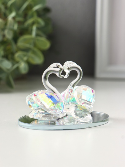 Фигурка стекло «Лебеди с бриллиантом», прозрачная голография, 6.5×6×5 см