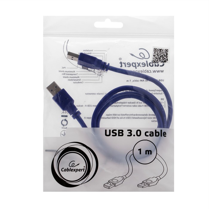 Кабель Cablexpert CCP-USB3-AMAM-1M, USB-A (male)-USB-A (male), USB 3.0, 1м, синий - фото 51301061