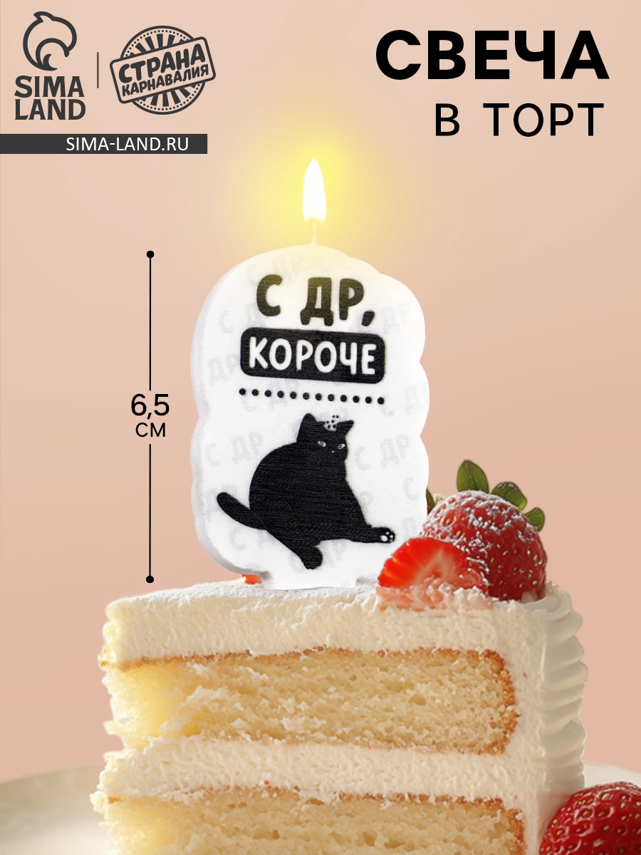 Свеча для торта "С др, короче", кот, 6,5 см, белая (7761390) - Купить ...
