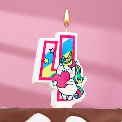 Свеча в торт "Единорог с шариком", цифра 4, розовый, 6,5 см