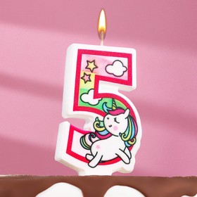 Свеча в торт "Единорог с шариком", цифра 5, розовый, 6,5 см