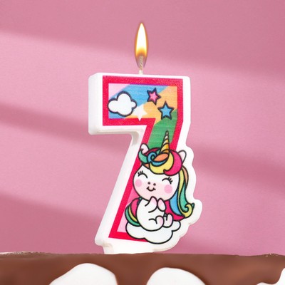 Свеча в торт "Единорог с шариком", цифра 7, розовый, 6,5 см