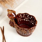 Конфетница "Котик", коричневая, сквозная резка, керамика, 13 см - Фото 3
