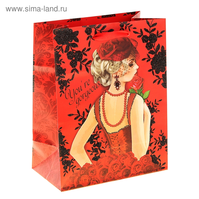 Пакет ламинированный с блёстками Red woman, MS 18 × 23 × 8 см - Фото 1