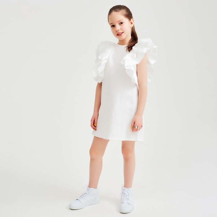 Платье для девочки MINAKU: Cotton Collection цвет белый, рост 140 - фото 1907422610
