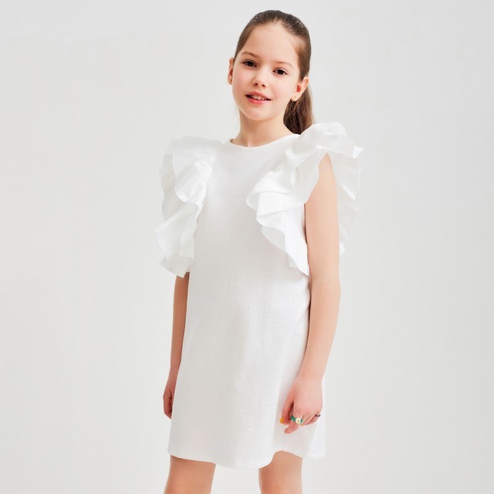 Платье для девочки MINAKU: Cotton Collection цвет белый, рост 140 - фото 1907422613