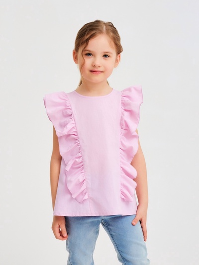 Блузка для девочки MINAKU: Cotton Collection, светло-сиреневая, рост 110 см