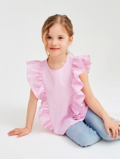 Блузка для девочки MINAKU: Cotton Collection, светло-сиреневая, рост 110 см
