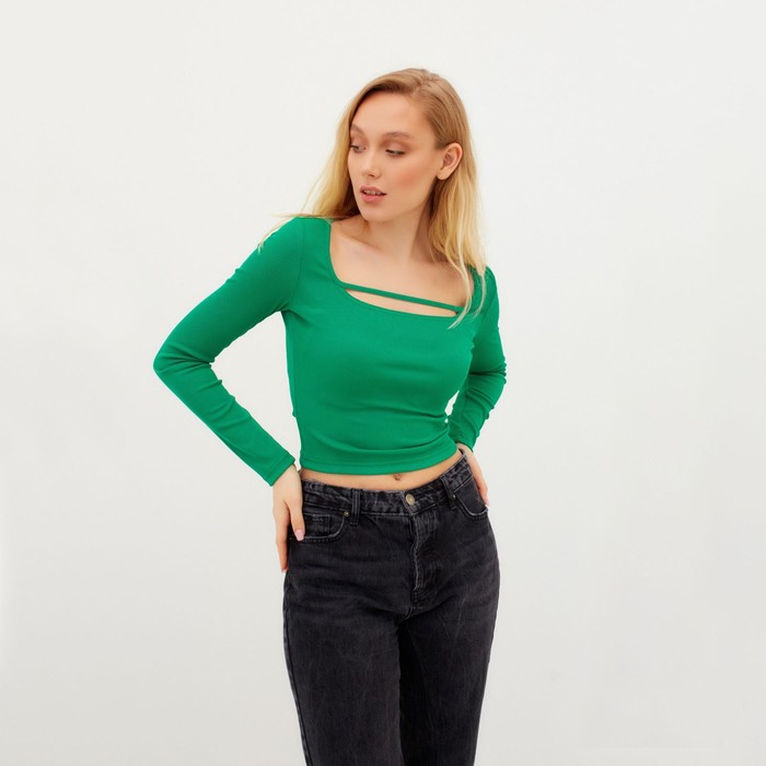 Лонгслив с вырезом женский MIST, размер 48-50, зелёный