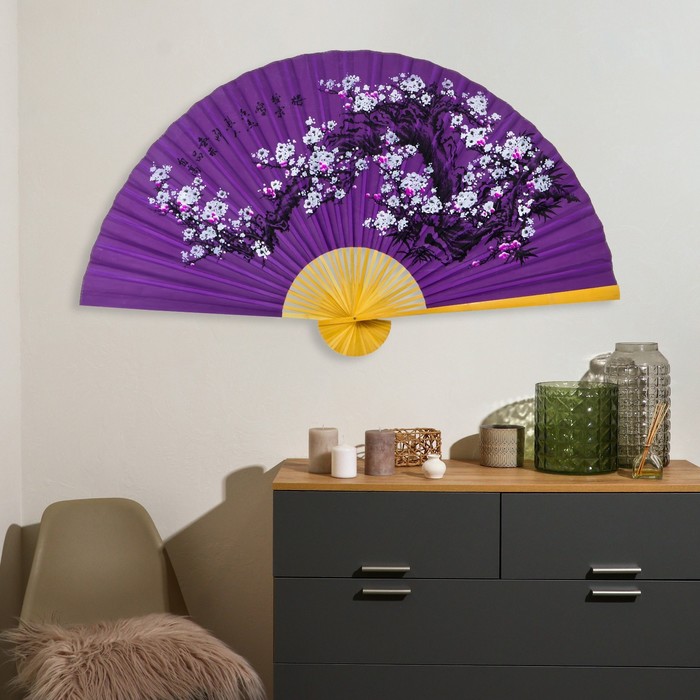 Веер бамбук, текстиль h=120 см "Сакура" фиолетовый - фото 1907423116