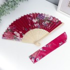 Веер бамбук, текстиль h=21 см "Цветы" с чехлом, бордовый - фото 17855545