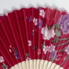 Веер бамбук, текстиль h=21 см "Цветы" с чехлом, бордовый - Фото 3