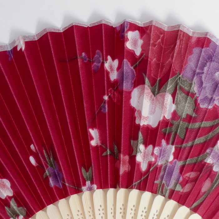 Веер бамбук, текстиль h=21 см "Цветы" с чехлом, бордовый - фото 1927882096