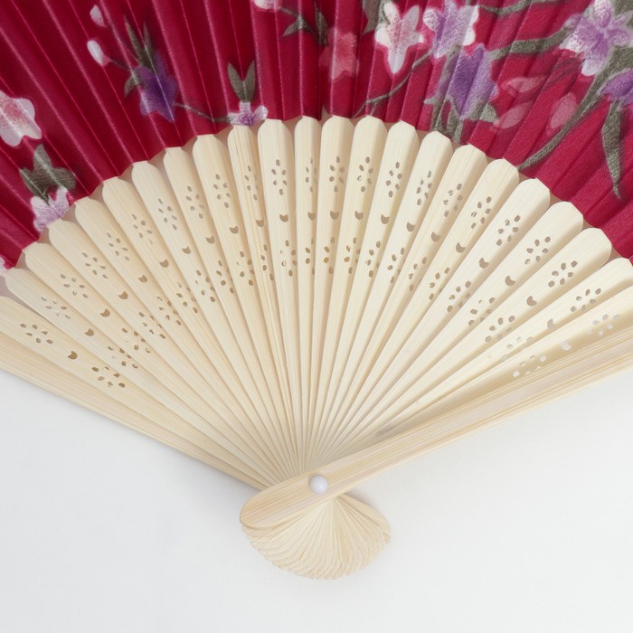 Веер бамбук, текстиль h=21 см "Цветы" с чехлом, бордовый - фото 1888299026