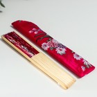 Веер бамбук, текстиль h=21 см "Цветы" с чехлом, бордовый - Фото 8