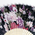 Веер бамбук, текстиль h=21 см "Цветы" с чехлом, чёрный - фото 7783242