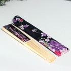 Веер бамбук, текстиль h=21 см "Цветы" с чехлом, чёрный - фото 7783247