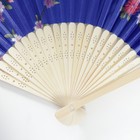 Веер бамбук, текстиль h=21 см "Цветы" с чехлом, синий - фото 8066793