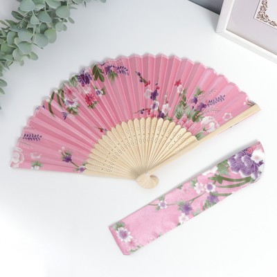 Веер складной h=21 см «Цветы», с чехлом, розовый