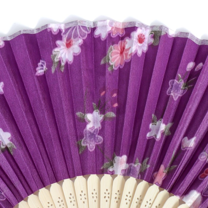 Веер бамбук, текстиль h=21 см "Цветы" с чехлом, фиолетовый - фото 1907423155