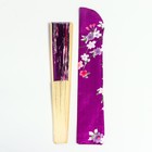 Веер бамбук, текстиль h=21 см "Цветы" с чехлом, фиолетовый - фото 8066817