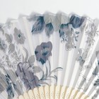 Веер бамбук, текстиль h=21 см "Цветы" с чехлом, чёрно-белый - Фото 3