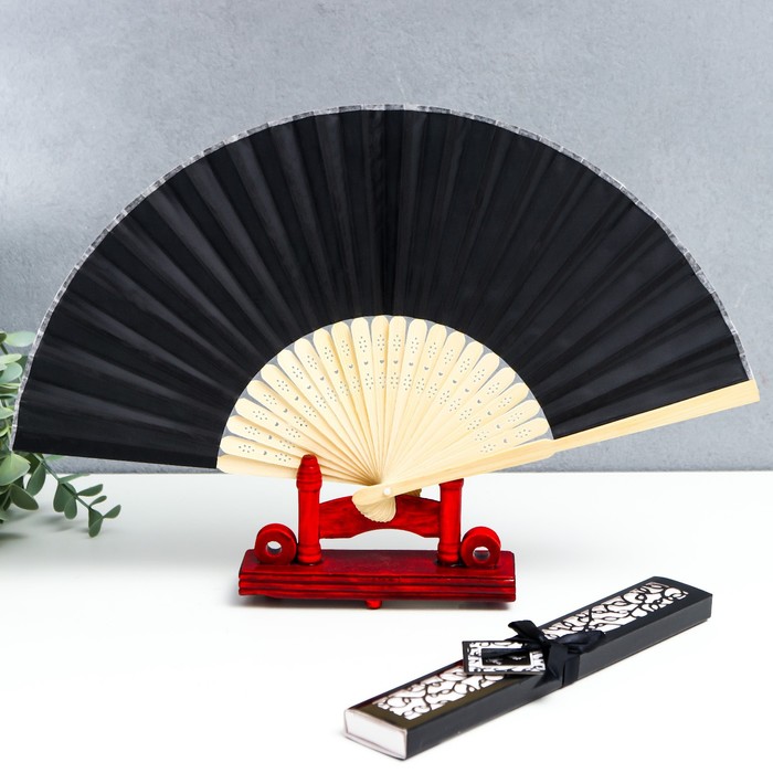 Веер складной h=21 см «Моноцвет», в коробке, чёрный