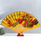Веер большой складной «Сакура», настенный декор, жёлтый, бамбук, текстиль, h=50 см - Фото 1