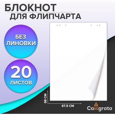 Блокнот для флипчарта Calligrata, 67.5 х 98 см, 20 листов, 80 г/м2, белизна 92%, белый