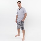 Комплект мужской (футболка и шорты), серый/клетка, размер 54 - фото 11549001