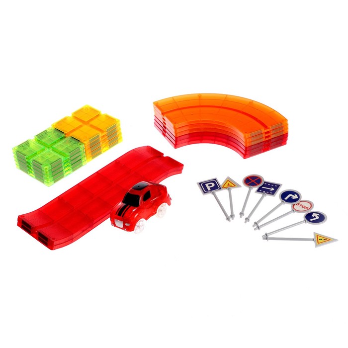 Конструктор магнитный «Магический трек», машинка ездит от батареек, 27 деталей 53671
