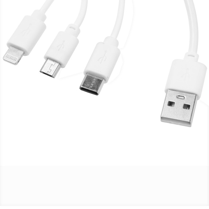 Комплект для зарядки 3 в 1 Luazon UC-14, СЗУ 2хUSB, 2A, microUSB/Type-C/Lightning, белый - фото 51455269