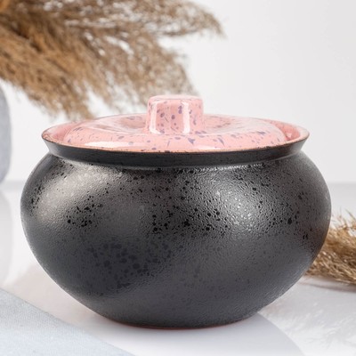 Жаровня Кунгурская керамика «Мрамор», 2 л, керамика, чёрная, розовая