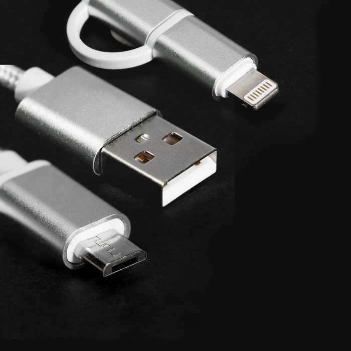 Кабель Windigo, 2 в 1, microUSB/Lightning - USB, 2 А, нейлон оплетка, 1 м, белый - фото 51455279