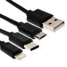 Кабель Windigo, 3 в 1, microUSB/Lightning/Type-C - USB, 2 А, PVC оплетка, 1 м, черный - Фото 4