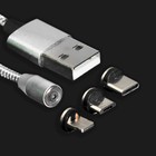 Кабель Windigo, 3 в 1, microUSB/Lightning/Type-C - USB, магнитный, 2 А, нейлон, 1 м, серебр. - Фото 4
